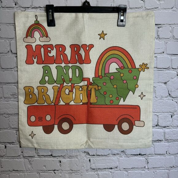 Groovy Christmas Merry and Bright 1970s Pillow Cover Set of 2 17.5 X 17.5 New - Picture 1 of 4